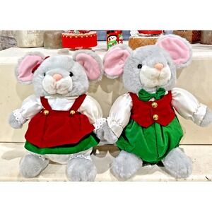 1995 Gibson Greetings Chris & Merry Mouse Plush Pair 12" Christmas Holiday Decor